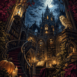 Malen nach Zahlen Die Bibliothek der flüsternden Bücher – Halloween-Motiv