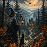 Malen nach Zahlen Die Hexe aus dem Tannenwald – Halloween-Motiv