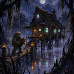 Malen nach Zahlen Die Hütte des Sumpfmonsters – Halloween-Motiv