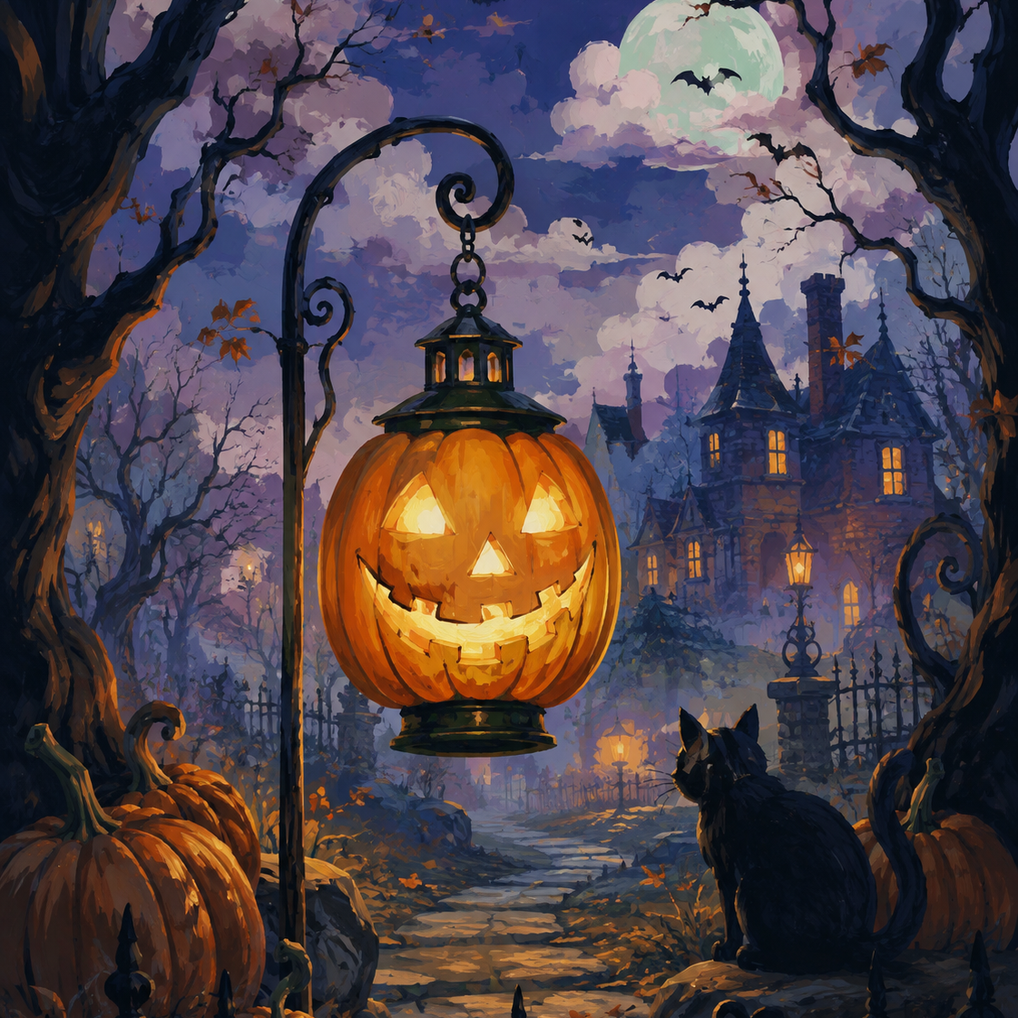 Malen nach Zahlen Die Laterne mit dem schiefen Lächeln – Halloween-Motiv
