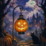 Malen nach Zahlen Die Laterne mit dem schiefen Lächeln – Halloween-Motiv