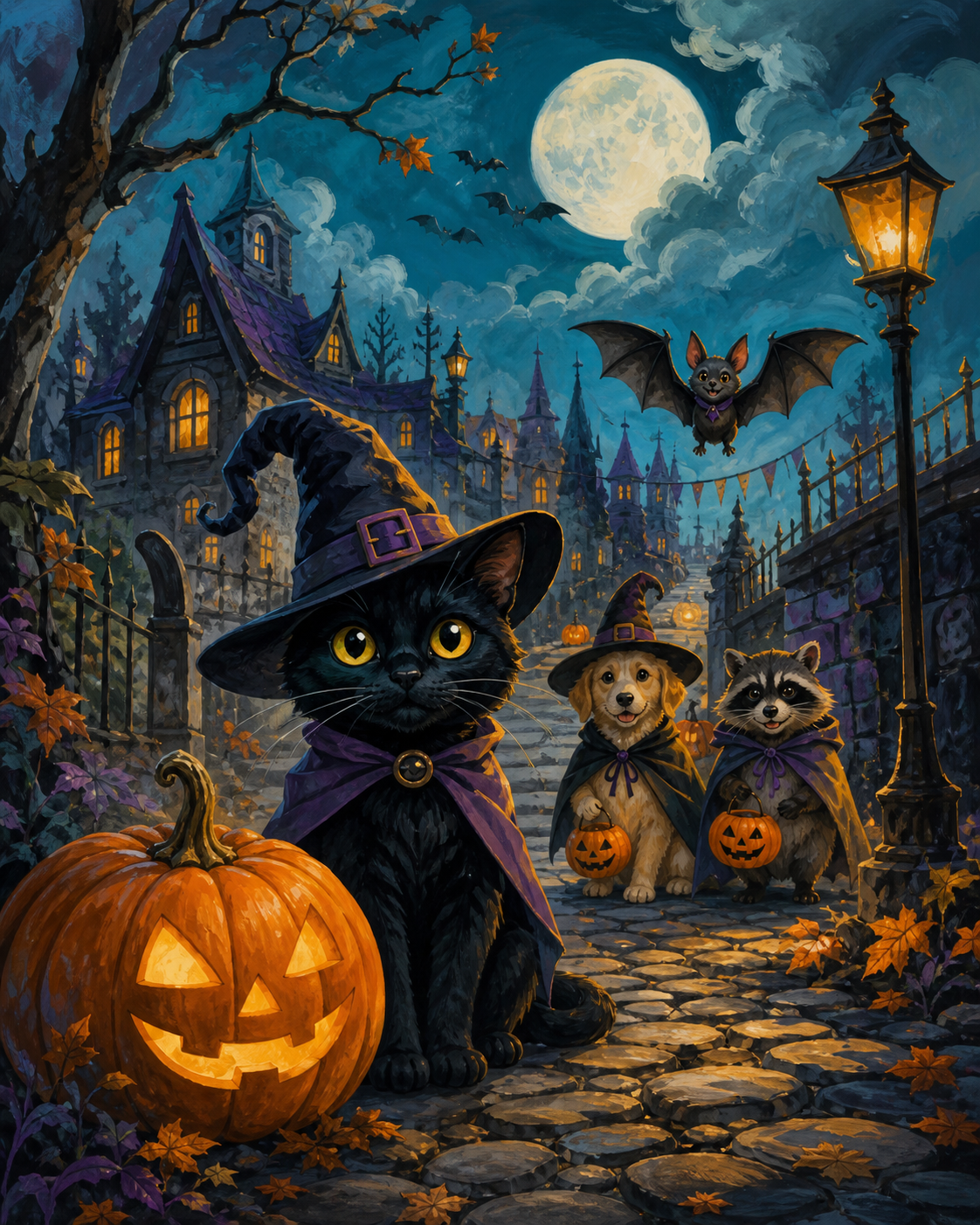 Malen nach Zahlen Die tierische Spukbande – Halloween-Motiv