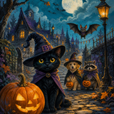 Malen nach Zahlen Die tierische Spukbande – Halloween-Motiv