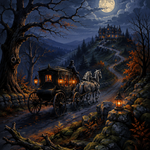 Malen nach Zahlen Die unheimliche Kutschfahrt – Halloween-Motiv