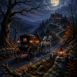 Malen nach Zahlen Die unheimliche Kutschfahrt – Halloween-Motiv