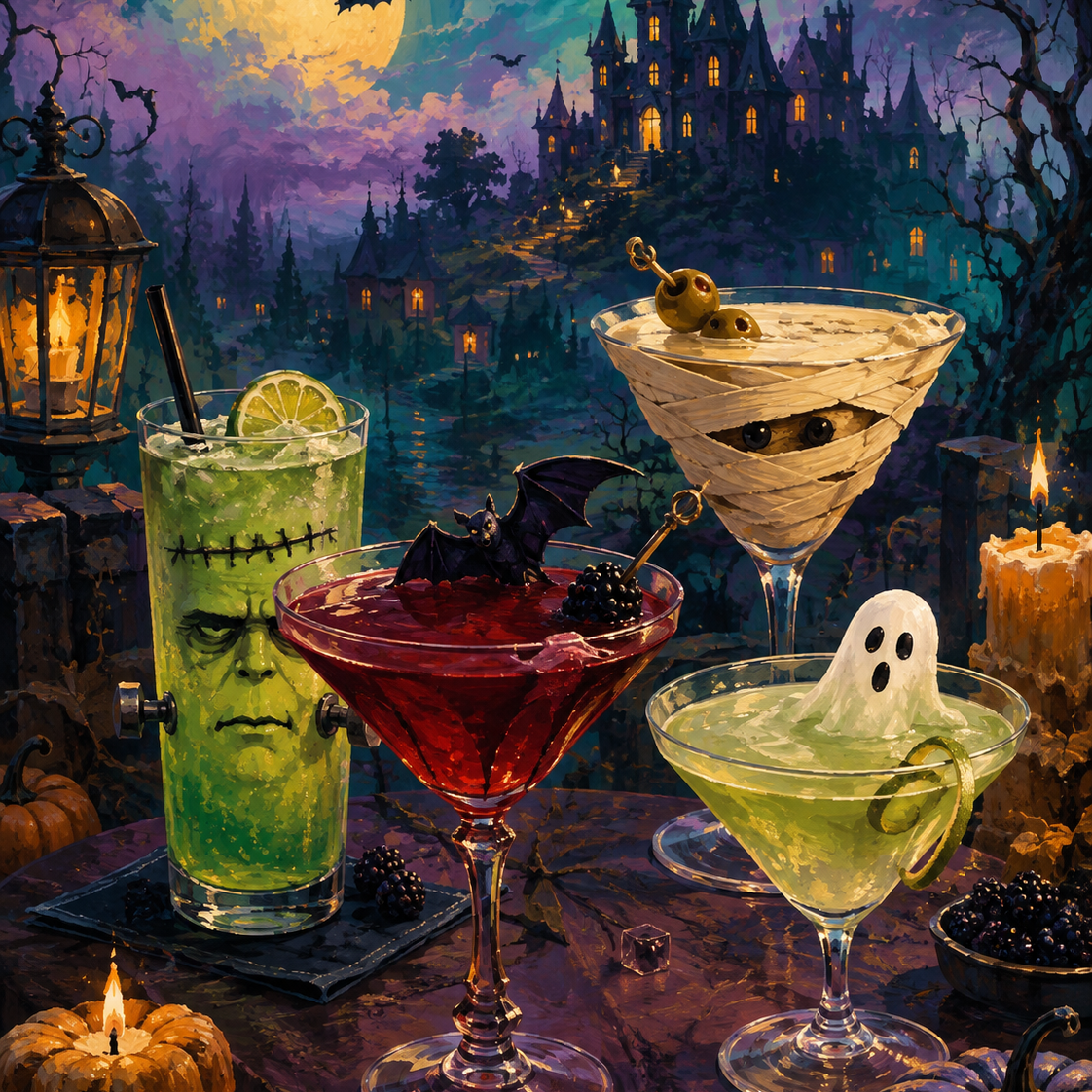 Malen nach Zahlen Drinks für die Geisterrunde – Halloween-Motiv