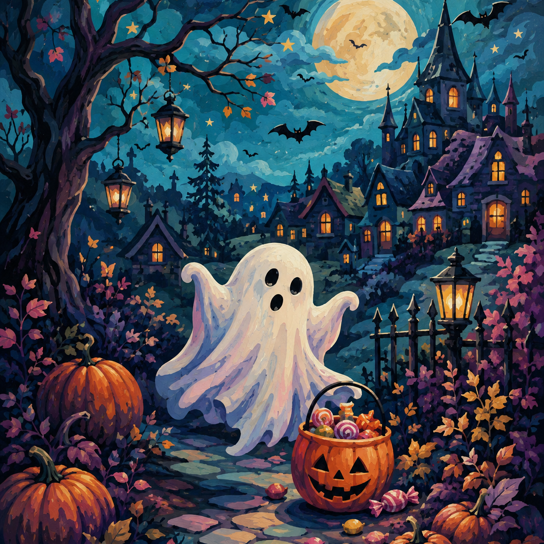Malen nach Zahlen Ein Geist ruft Buh – Halloween-Motiv