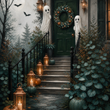 Malen nach Zahlen Fröhlicher Spuk an der Haustür – Halloween-Motiv