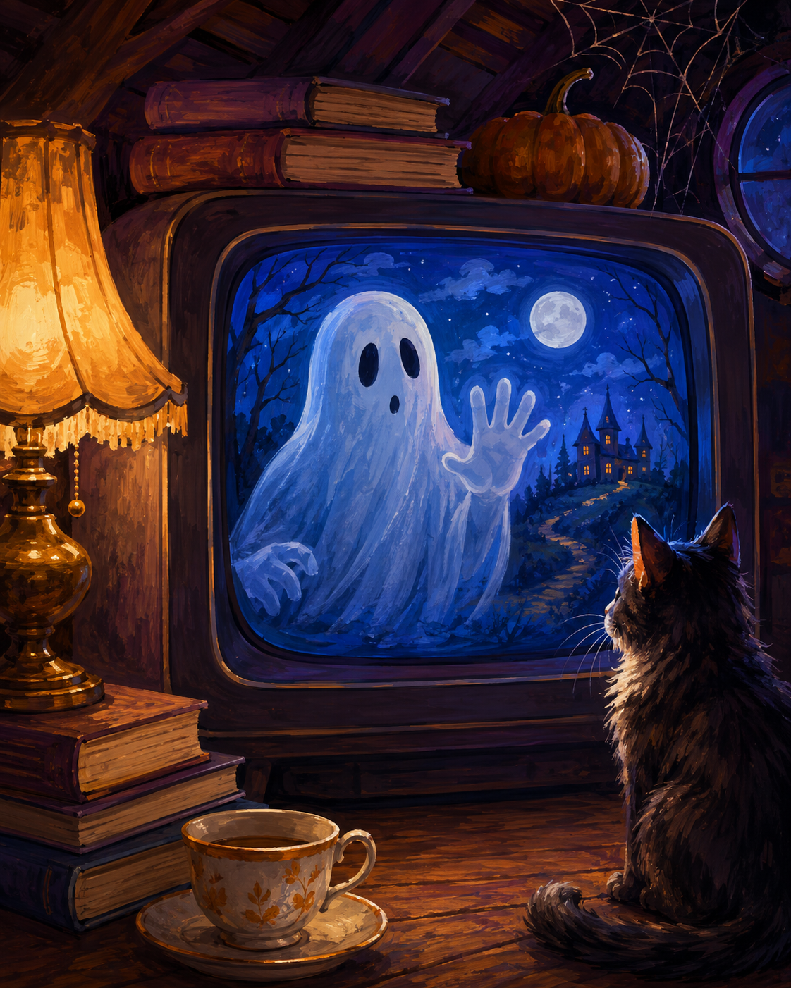 Malen nach Zahlen Gefangen im flimmernden Fernseher – Halloween-Motiv