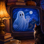 Malen nach Zahlen Gefangen im flimmernden Fernseher – Halloween-Motiv