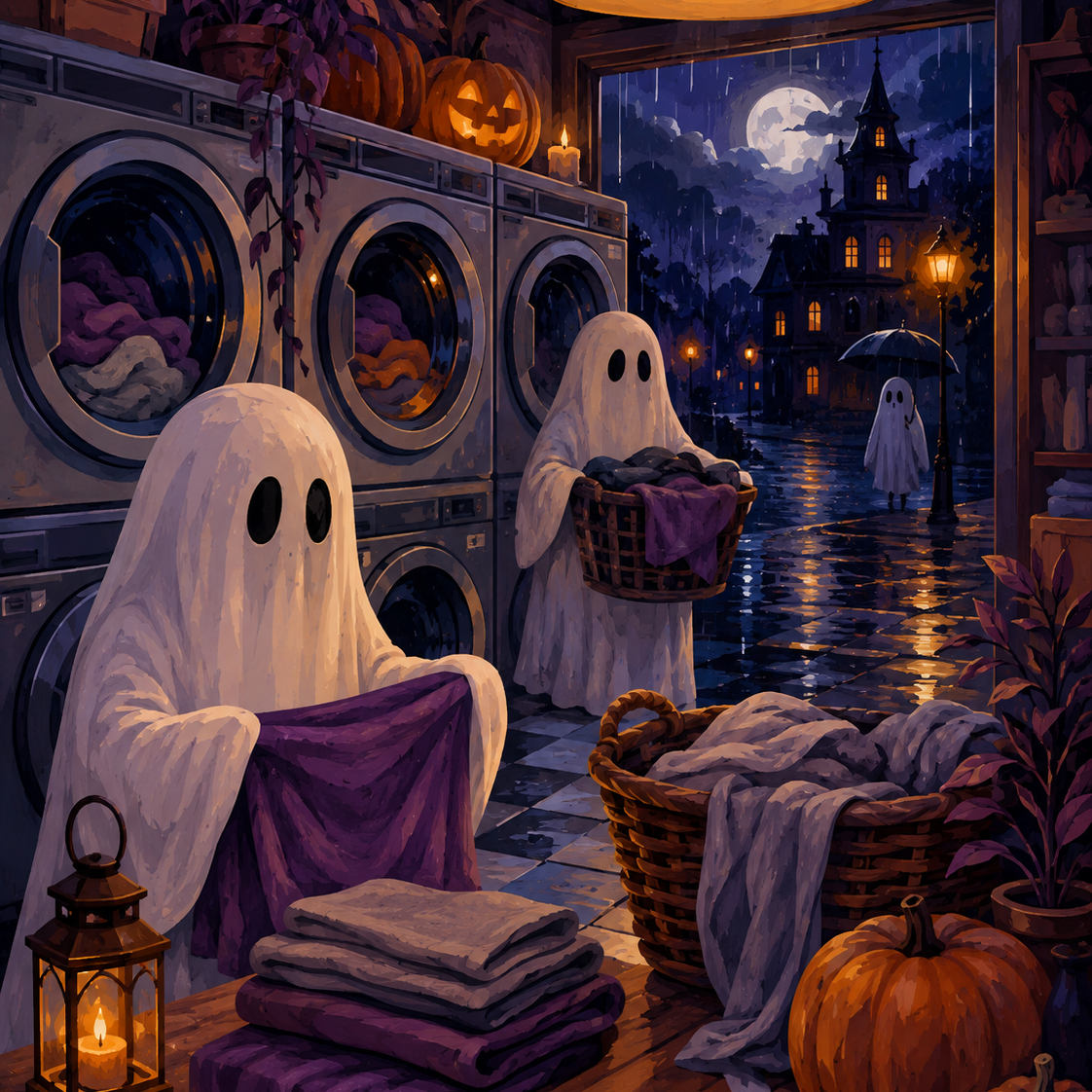 Malen nach Zahlen Geisterbad im Regen – Halloween-Motiv
