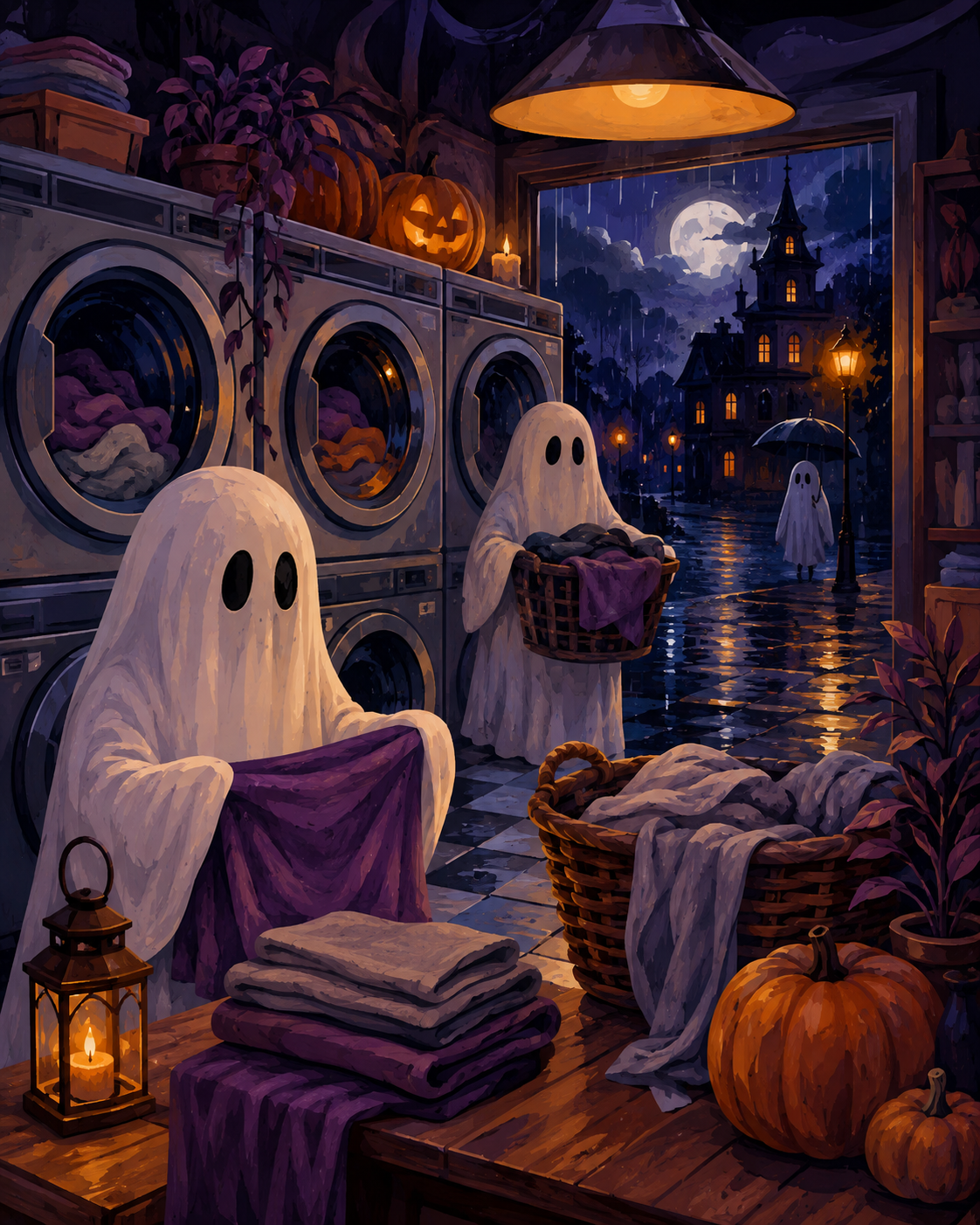 Malen nach Zahlen Geisterbad im Regen – Halloween-Motiv