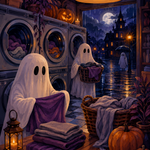 Malen nach Zahlen Geisterbad im Regen – Halloween-Motiv