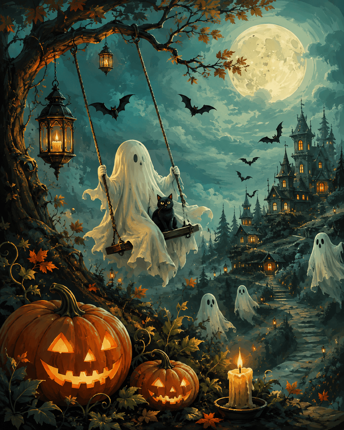 Malen nach Zahlen Geisterstunde im Mondschein – Halloween-Motiv