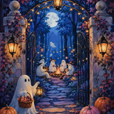 Malen nach Zahlen Geistertreffen im blauen Wald – Halloween-Motiv