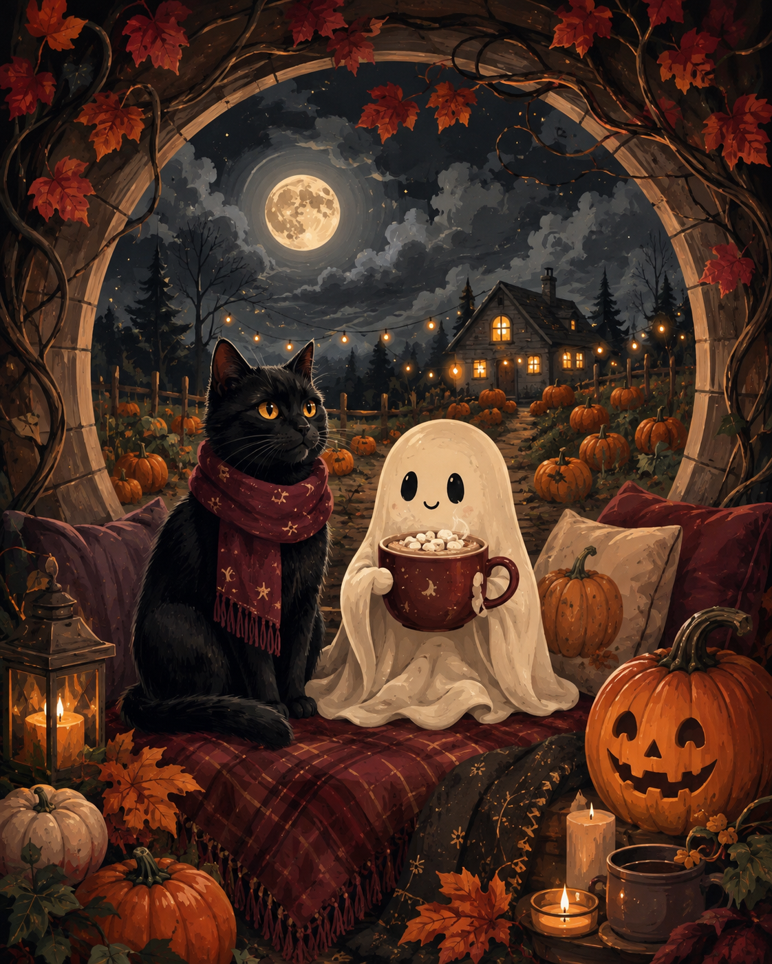 Malen nach Zahlen Gemütliche Nacht der Geister – Halloween-Motiv