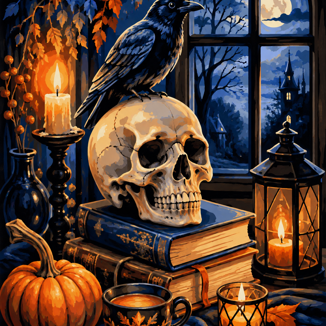 Malen nach Zahlen Geschichten am Totenschädel – Halloween-Motiv