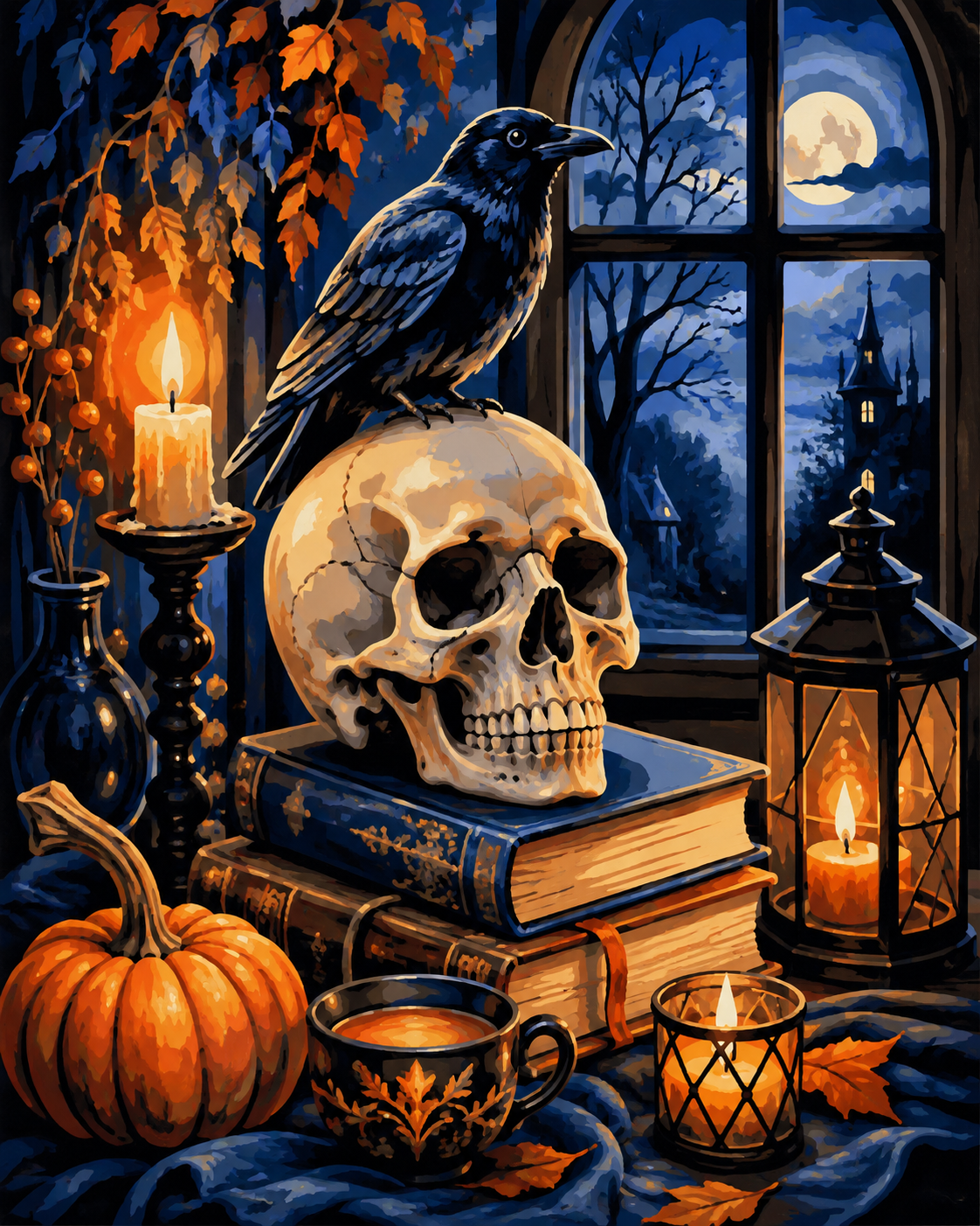 Malen nach Zahlen Geschichten am Totenschädel – Halloween-Motiv
