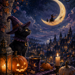 Malen nach Zahlen Halloween auf der Mondsichel – Halloween-Motiv