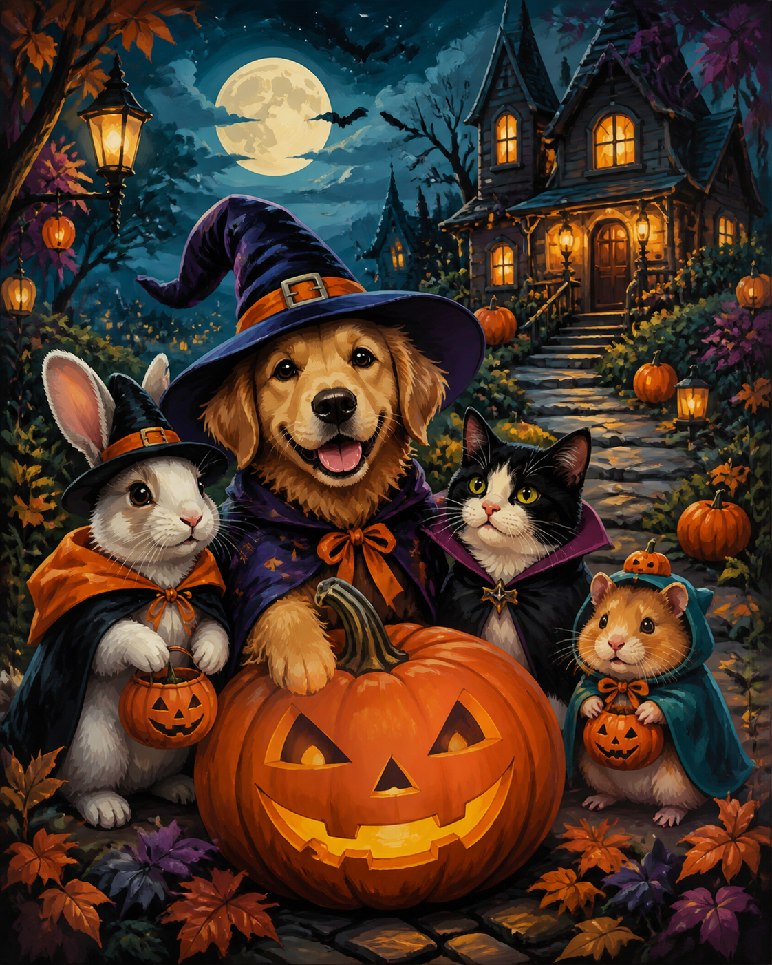 Malen nach Zahlen Haustiere feiern Halloween – Halloween-Motiv