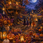 Malen nach Zahlen Herbstabend im Baumhausgarten – Halloween-Motiv