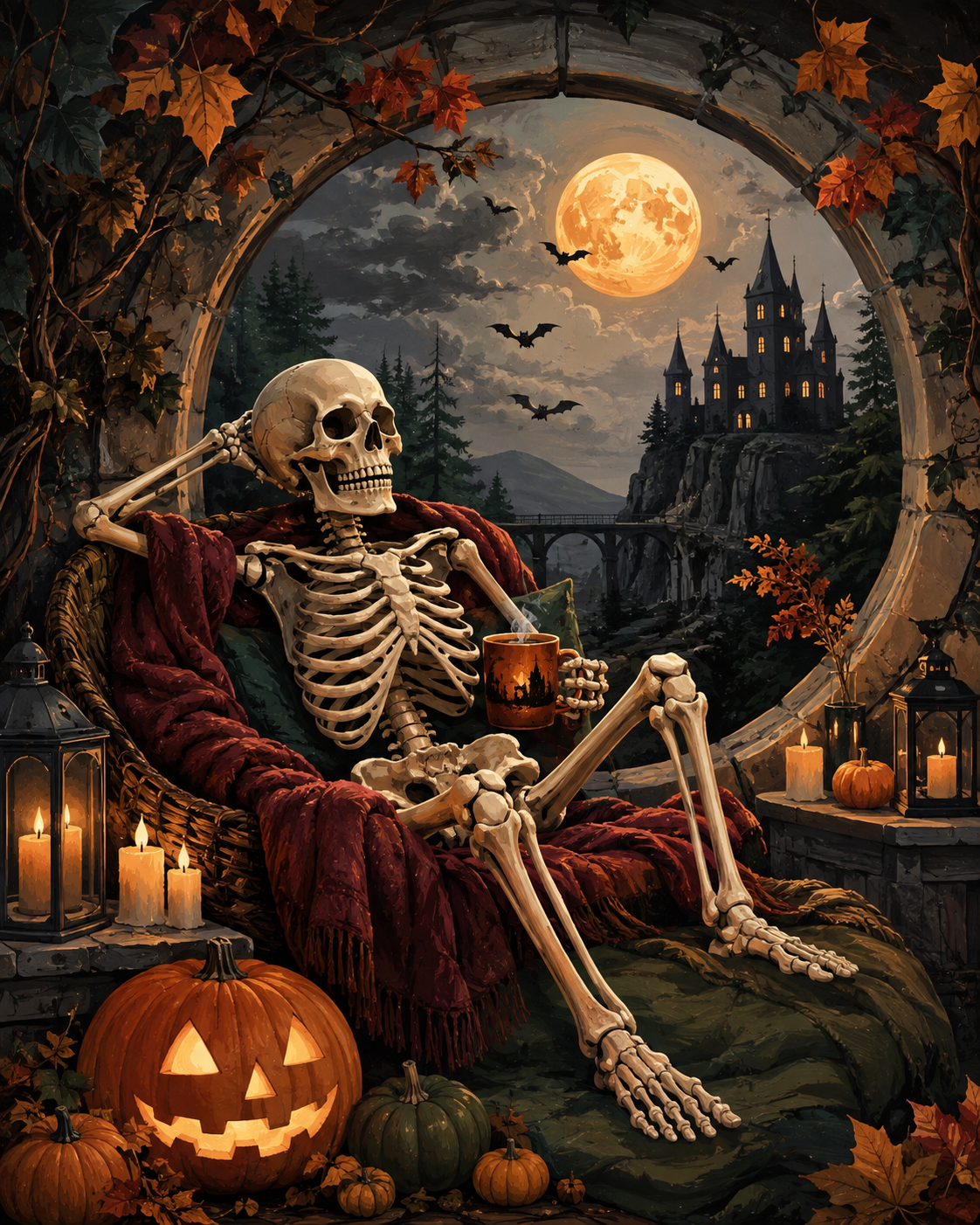 Malen nach Zahlen Herr Knochen macht Pause – Halloween-Motiv
