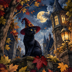 Malen nach Zahlen Hut, Katze und Herbstlaub – Halloween-Motiv