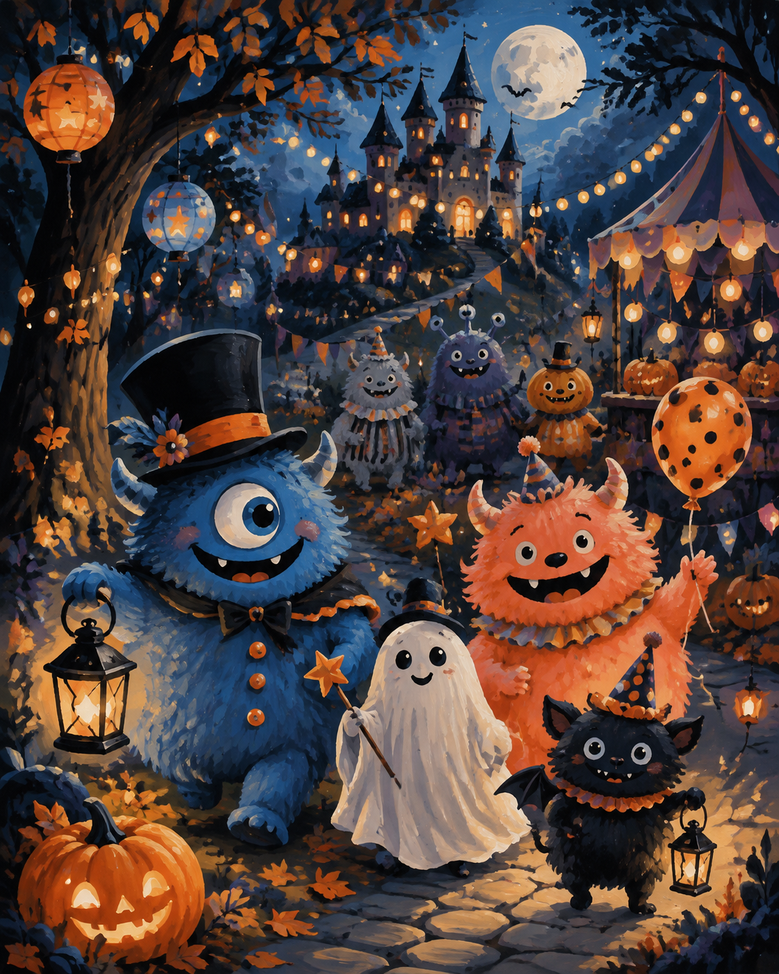 Malen nach Zahlen Karneval der freundlichen Monster – Halloween-Motiv