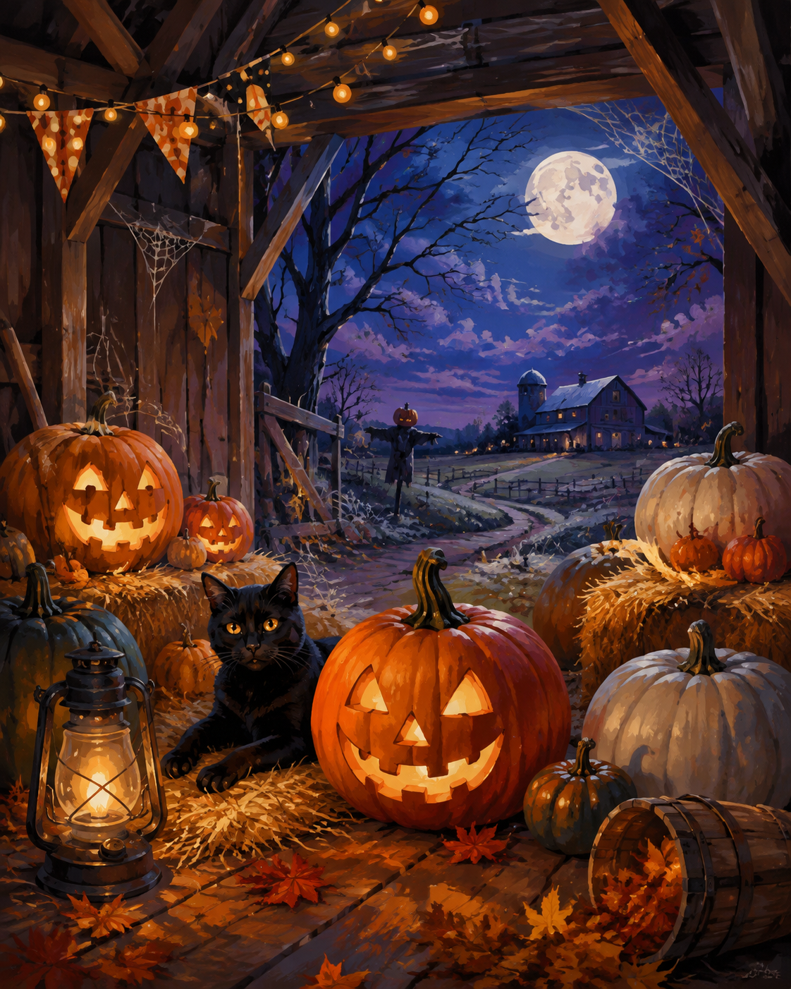Malen nach Zahlen Kürbischaos in der Scheune – Halloween-Motiv