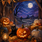 Malen nach Zahlen Kürbischaos in der Scheune – Halloween-Motiv