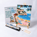 Küstenurlaub mit Farben und Pinseln
