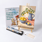 Mediterrane Zitronen mit Farben und Pinseln