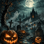 Malen nach Zahlen Mitternacht auf dem Geisterfriedhof – Halloween-Motiv