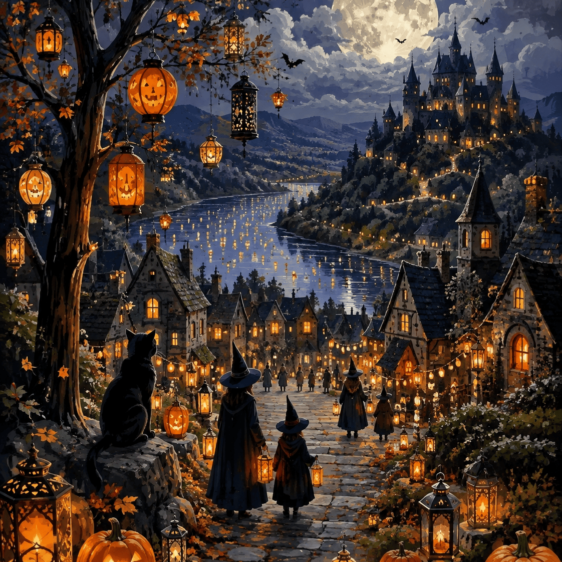 Malen nach Zahlen Nacht der hundert Laternen – Halloween-Motiv