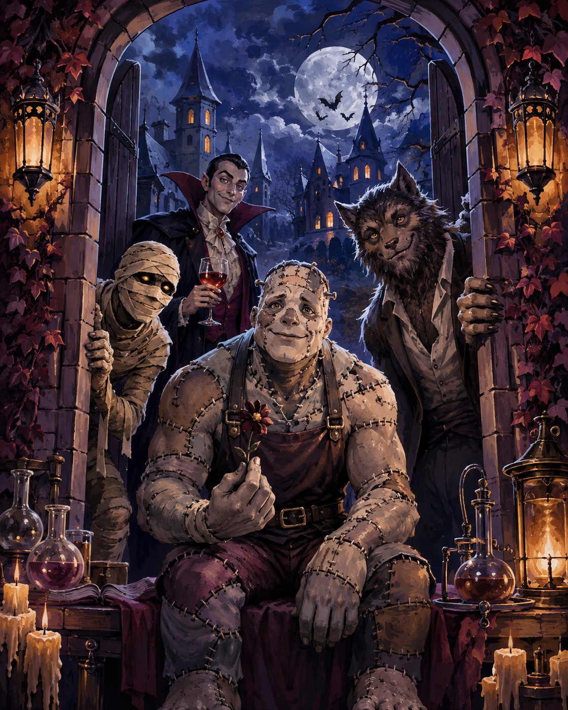 Malen nach Zahlen Nacht der klassischen Monster – Halloween-Motiv