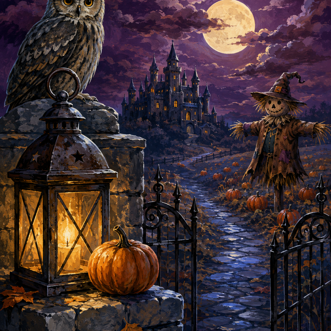 Malen nach Zahlen Nachtwache am Burgtor – Halloween-Motiv