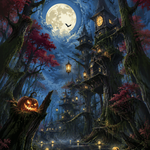 Malen nach Zahlen Neonlicht im Sumpfwald – Halloween-Motiv