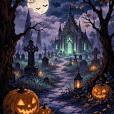 Malen nach Zahlen Neonlichter auf dem Friedhof – Halloween-Motiv