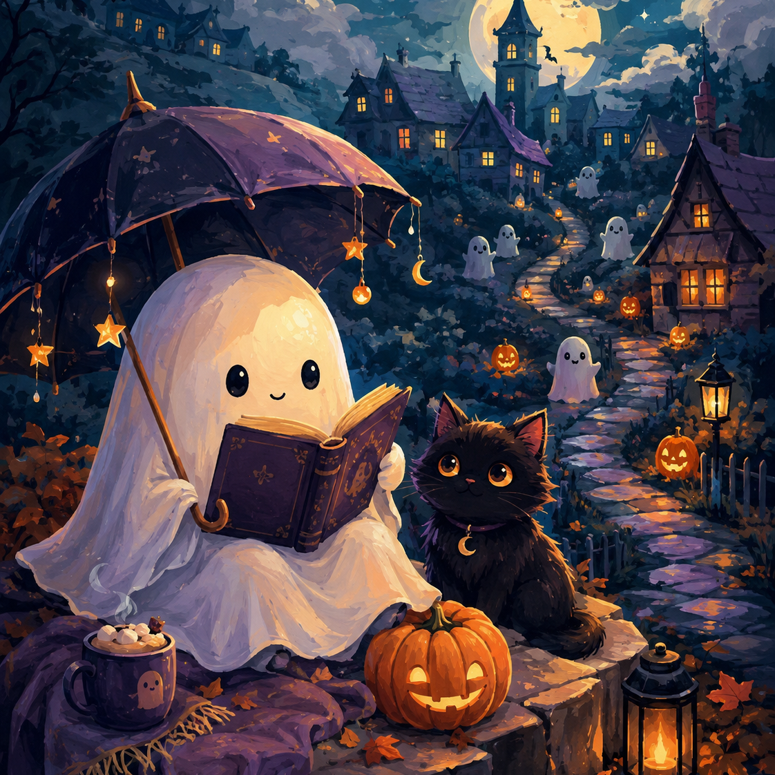 Malen nach Zahlen Niedliche Spuknacht – Halloween-Motiv