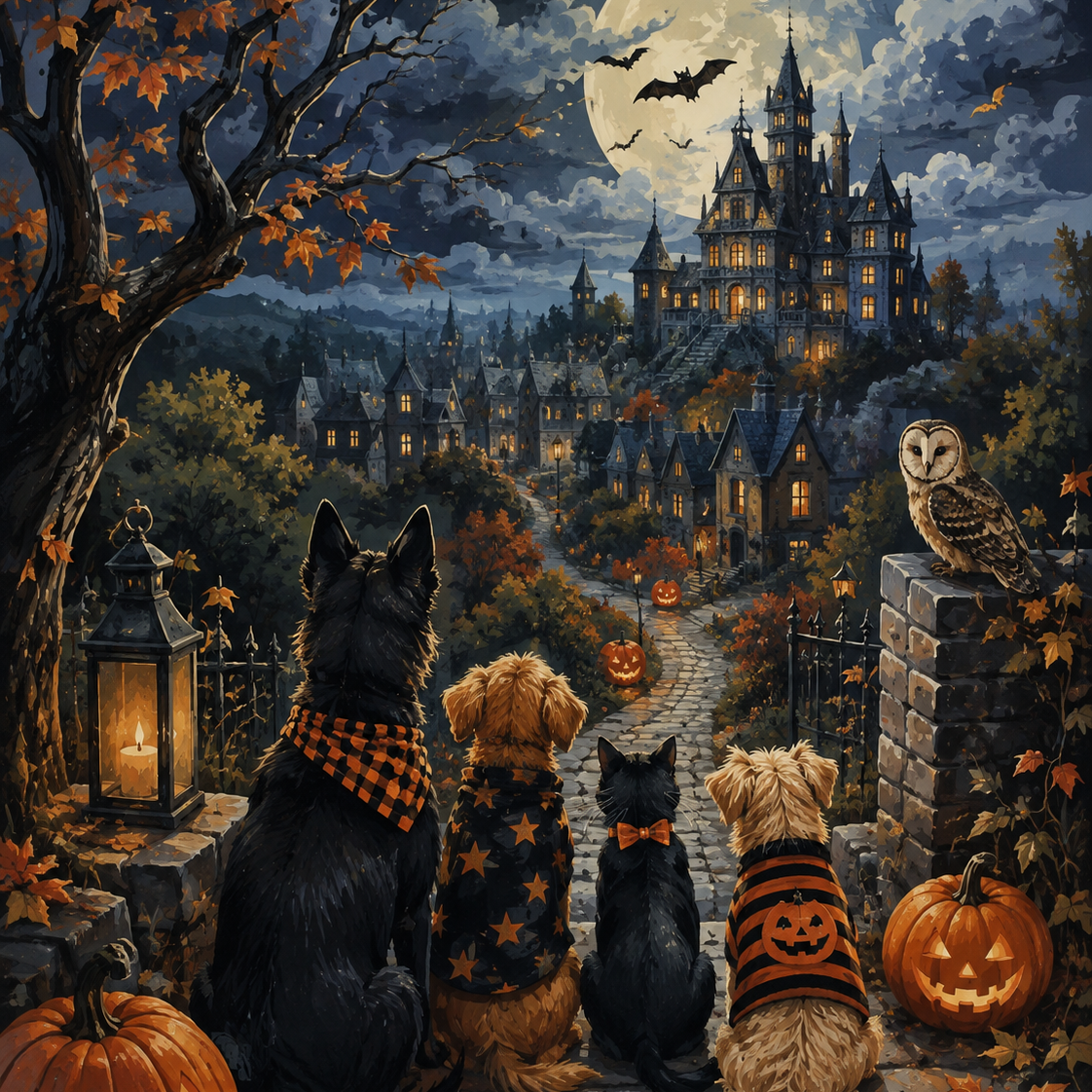 Malen nach Zahlen Pfoten in der Geisternacht – Halloween-Motiv