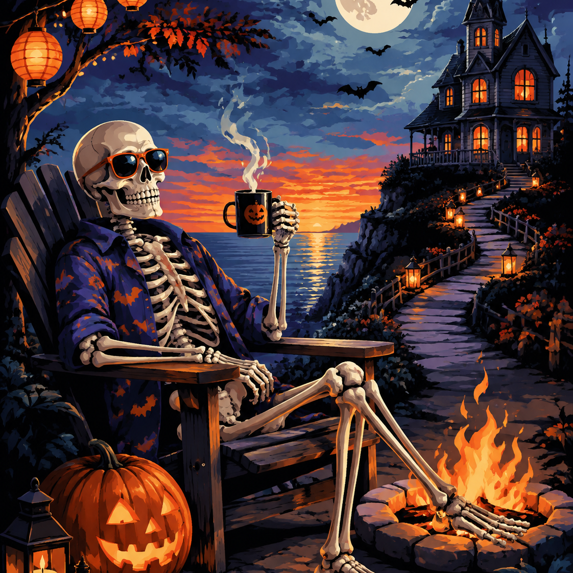 Malen nach Zahlen Skelett mit Sonnenbrille – Halloween-Motiv