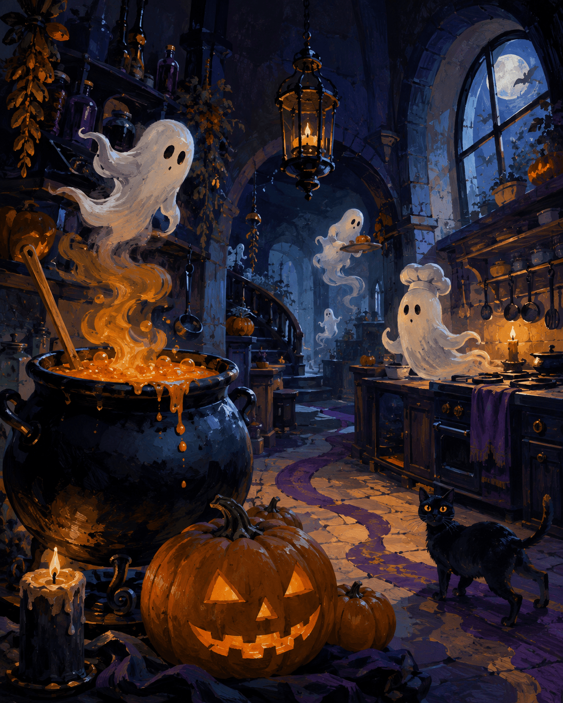 Malen nach Zahlen Spuk in der Mitternachtsküche – Halloween-Motiv