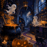 Malen nach Zahlen Spuk in der Mitternachtsküche – Halloween-Motiv