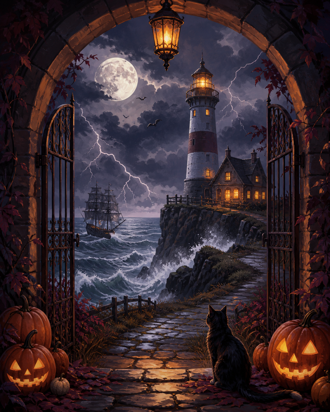Malen nach Zahlen Sturm am Geisterleuchtturm – Halloween-Motiv