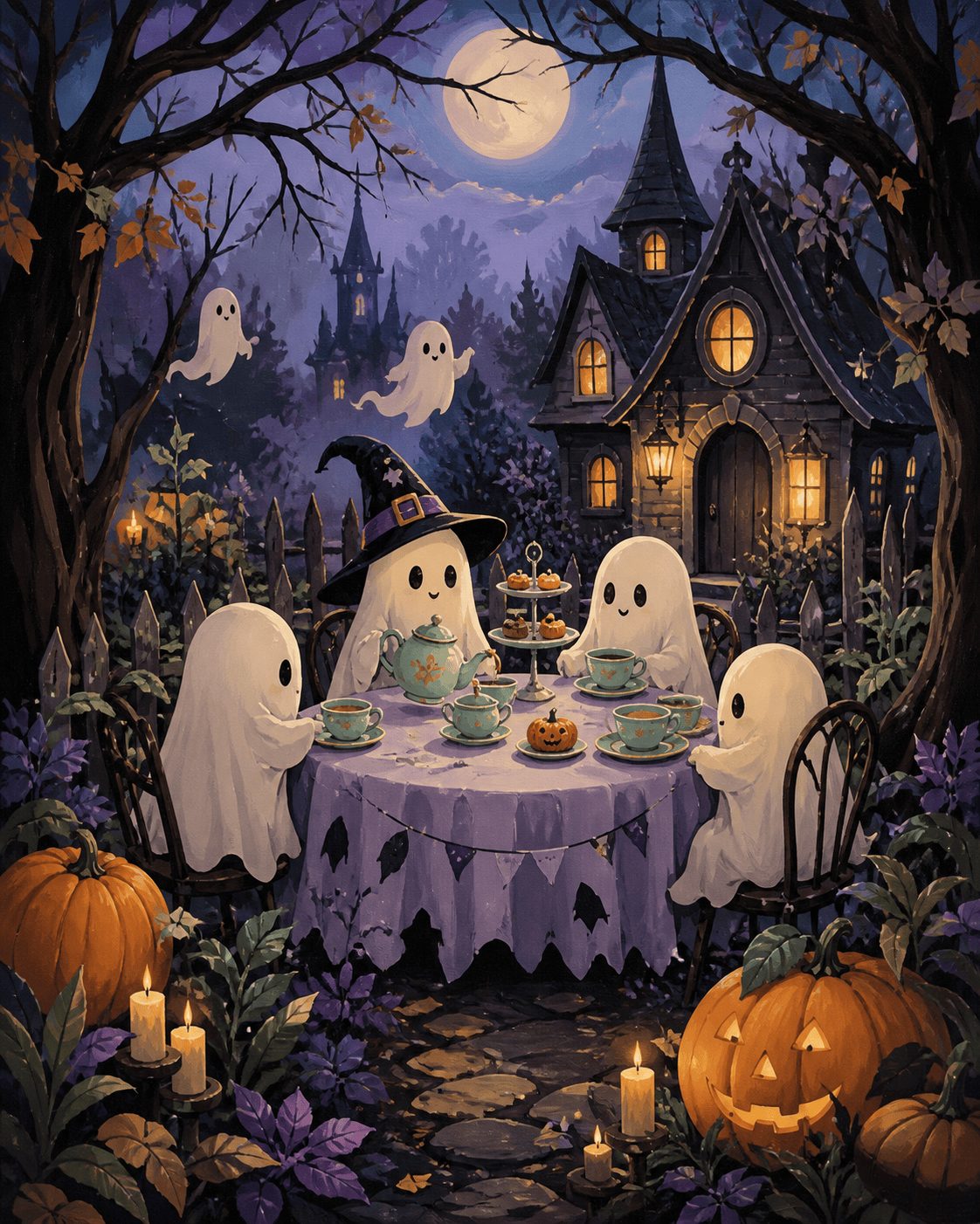 Malen nach Zahlen Teestunde der kleinen Geister – Halloween-Motiv