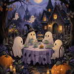 Malen nach Zahlen Teestunde der kleinen Geister – Halloween-Motiv