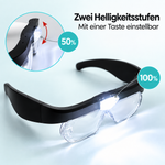 Lupenbrille mit zwei Helligkeitsstufen und verstellbarer LED-Beleuchtung