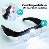 Lupenbrille mit zwei Helligkeitsstufen und verstellbarer LED-Beleuchtung