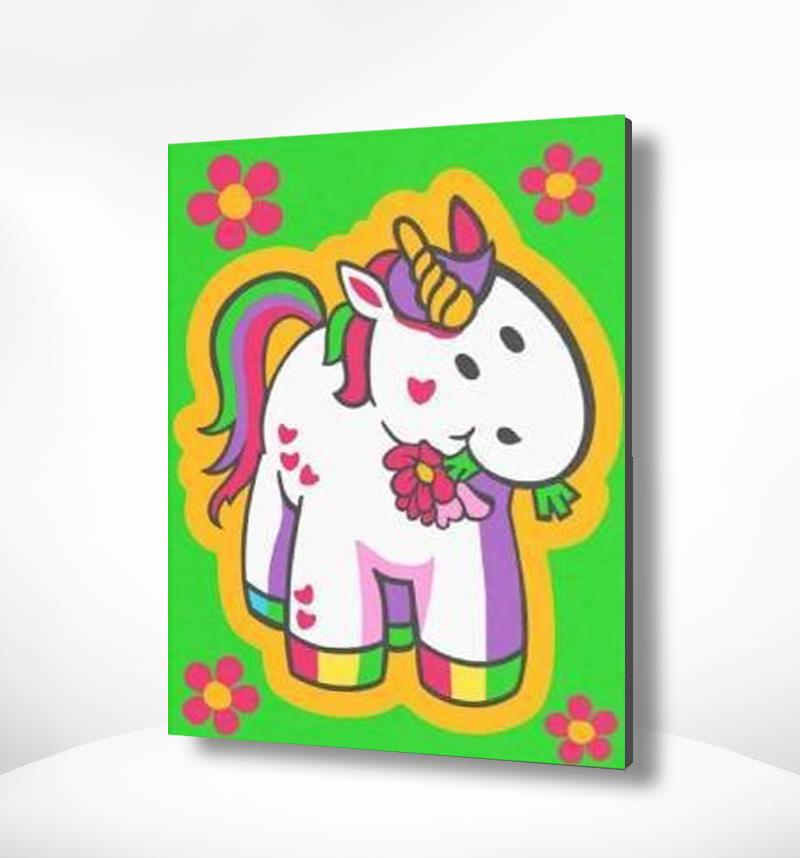 Malen nach Zahlen Einhorn mit roten Blumen