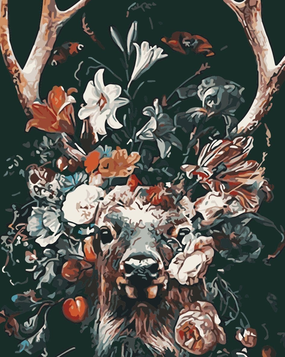 Malen nach Zahlen Hirsch mit Blumen